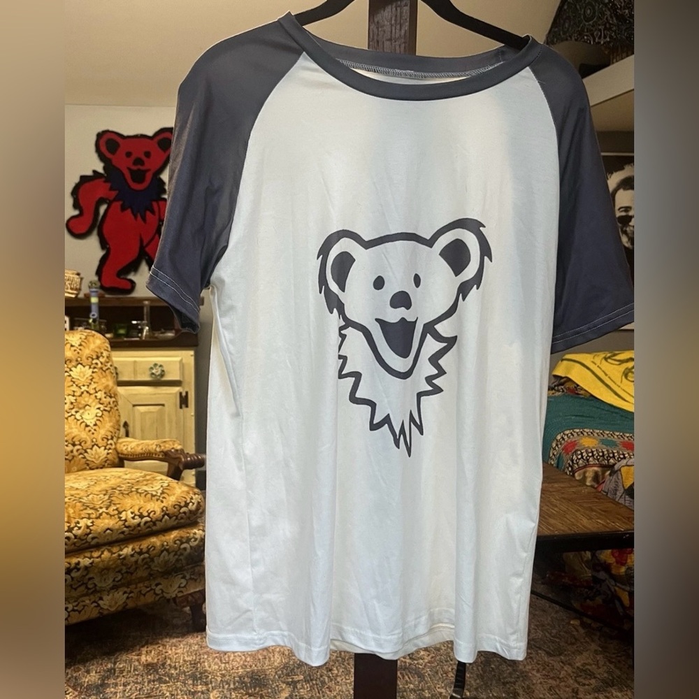 Grateful Dead Dancing Bear Raglan Baseball Tee Gray & White